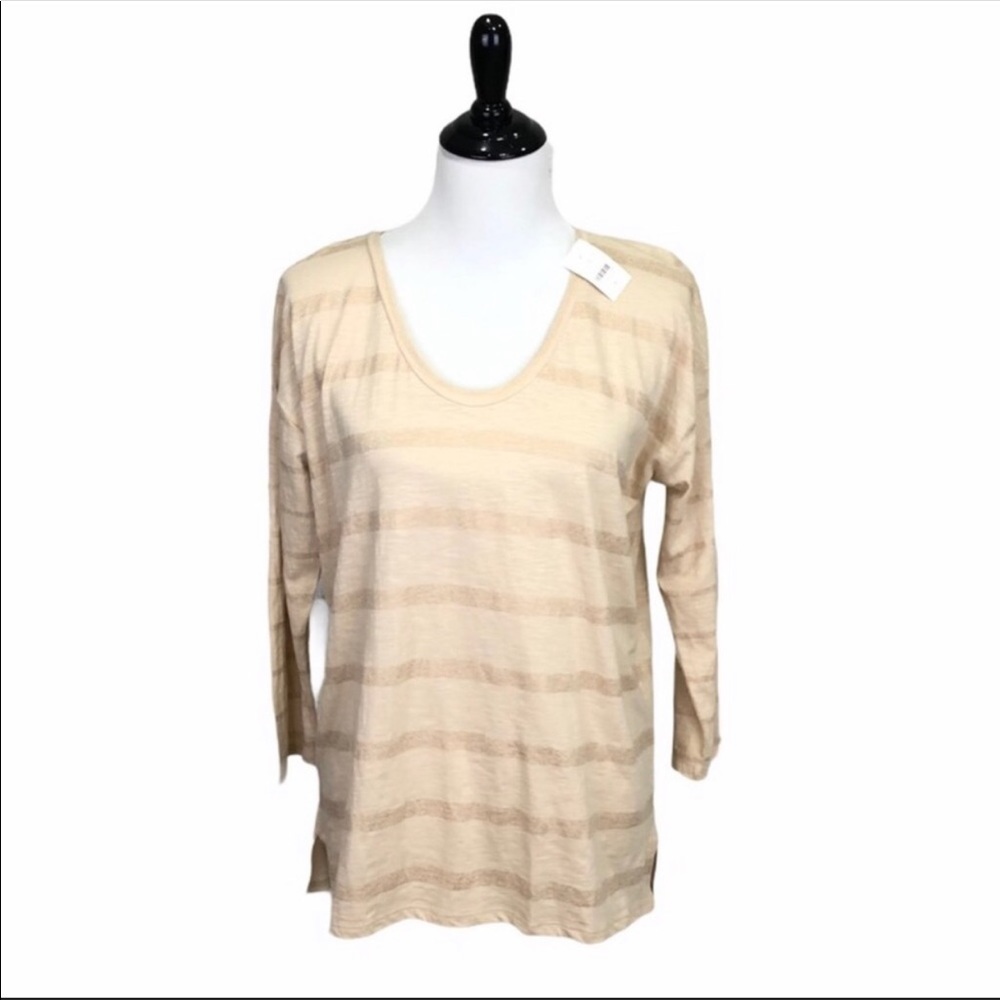 LOFT 3/4 sleeve U neck gold striped pullover top